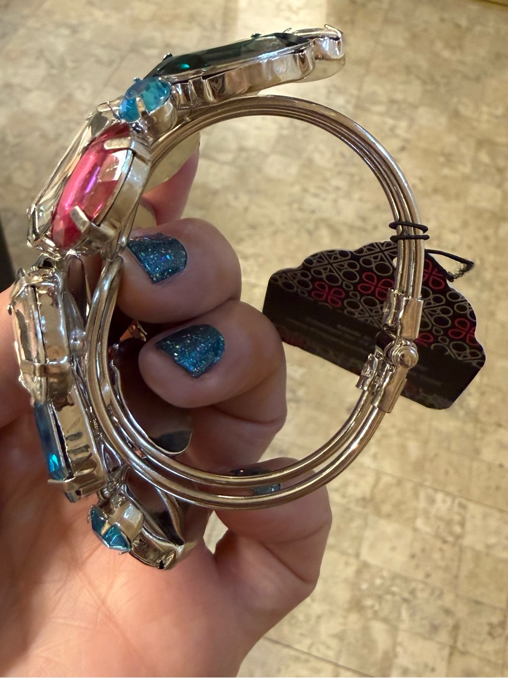 paparazzi Blue Pink Clear Multi-Gem Statement Cuff Bracelet - Picture 3 of 3